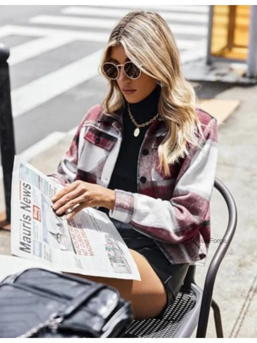 Cropped Flannel Shacket Jacket Plaid Button Down Casual Coat